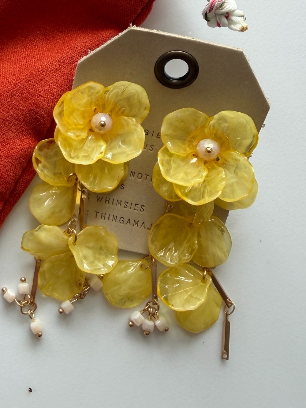Anthropologie Floral Drop Earrings Floral Flower Yellow Gold - Picture 3 of 3